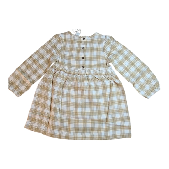 Colored Organics Sydney Flannel Long Sleeve Ruffle Dress Latte Plaid 4T - Picture 2 of 8